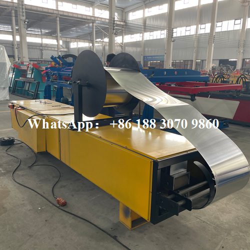seamless gutter machine side view showing roll forming line